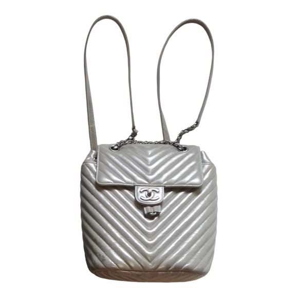 Chanel V Stitch Silver Chevron Leather Rucksack main image 3